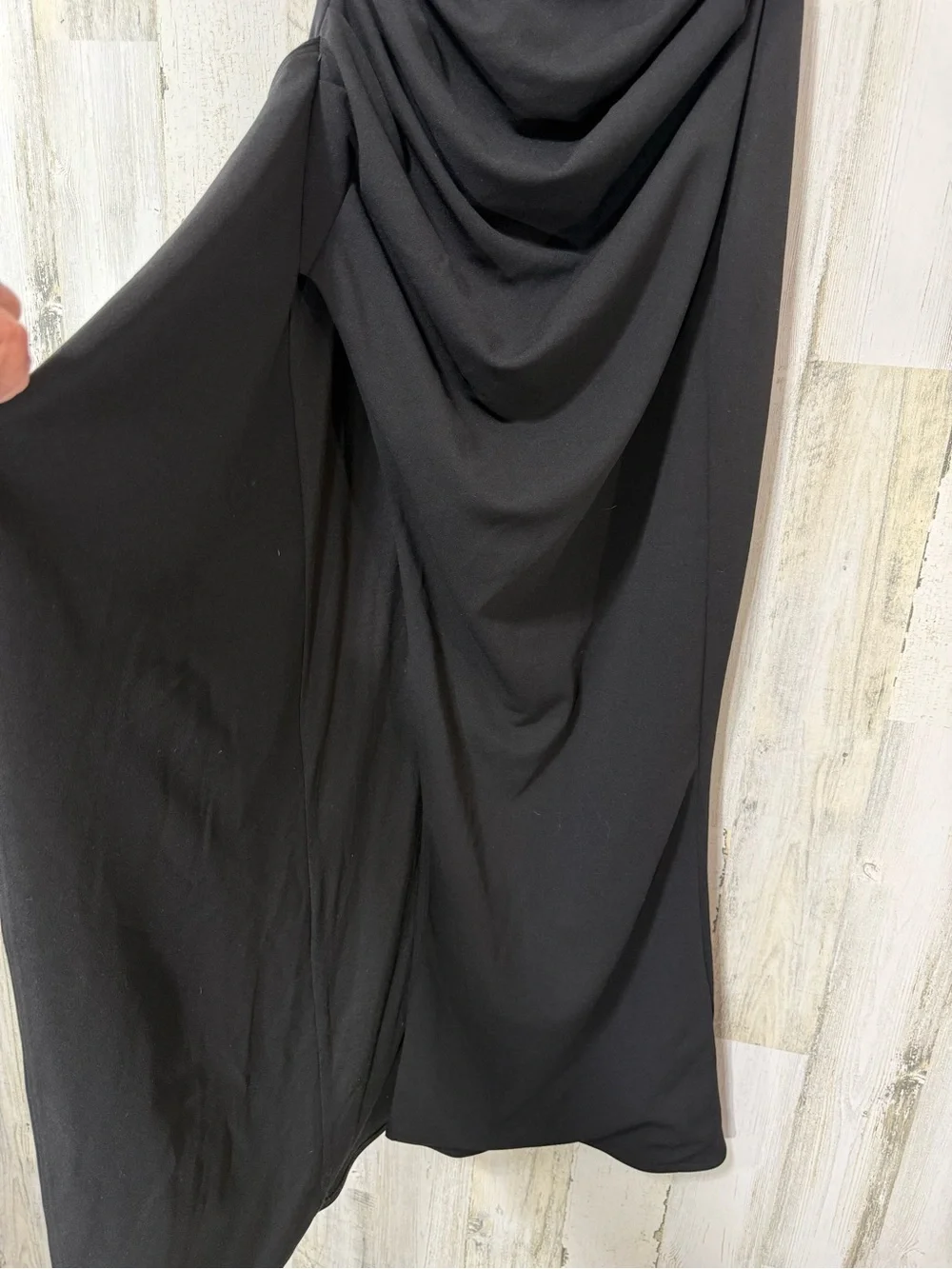 Babyboo Sexy Gown One-Shoulder Black Draped Evening Dress High Front Slit
